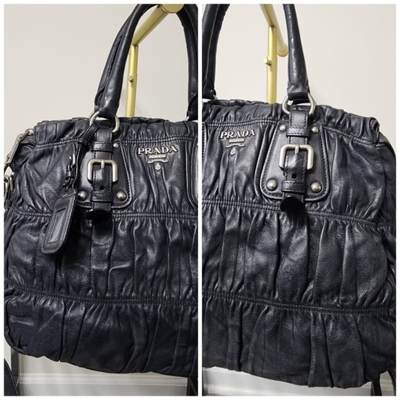 Authentic PRADA Nappa Leather Gaufre Tote Bag Black - Picture 8 of 15